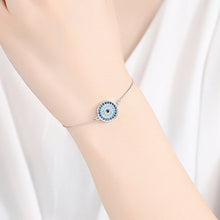 Load image into Gallery viewer, Circular Blue Stones Evil Eye Silver Bracelet - Bracelet