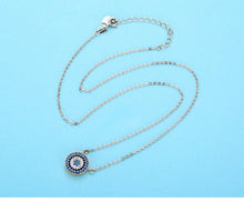 Load image into Gallery viewer, Circular Mosaic-style Evil Eye Silver Necklace - NecklaceGold