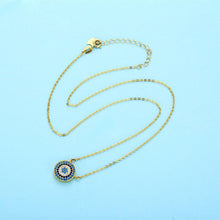 Load image into Gallery viewer, Circular Mosaic-style Evil Eye Silver Necklace - NecklaceGold
