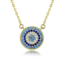 Load image into Gallery viewer, Circular Mosaic-style Evil Eye Silver Necklace - NecklaceGold