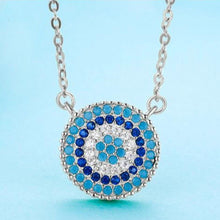 Load image into Gallery viewer, Circular Mosaic-style Evil Eye Silver Necklace - NecklaceSilver