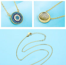 Load image into Gallery viewer, Circular Mosaic-style Evil Eye Silver Necklace - NecklaceGold