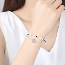 Load image into Gallery viewer, Circular Stone Mosaic Evil Eye Silver Half Bangle Bracelet - Bracelet
