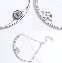 Load image into Gallery viewer, Circular Stone Mosaic Evil Eye Silver Half Bangle Bracelet - Bracelet