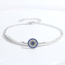 Load image into Gallery viewer, Circular Stone Mosaic Evil Eye Silver Half Bangle Bracelet - Bracelet