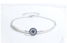 Load image into Gallery viewer, Circular Stone Mosaic Evil Eye Silver Half Bangle Bracelet - Bracelet