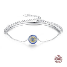 Load image into Gallery viewer, Circular Stone Mosaic Evil Eye Silver Half Bangle Bracelet - Bracelet