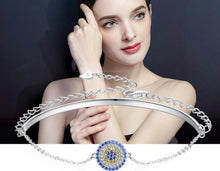 Load image into Gallery viewer, Circular Stone Mosaic Evil Eye Silver Half Bangle Bracelet - Bracelet