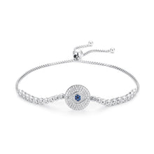Load image into Gallery viewer, Circular White Stone Evil Eye Silver Bracelet - Bracelet
