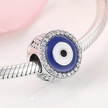 Load image into Gallery viewer, Classic Blue and White Evil Eye Silver Charm Bead - Charm Bead