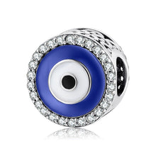 Load image into Gallery viewer, Classic Blue and White Evil Eye Silver Charm Bead - Charm Bead
