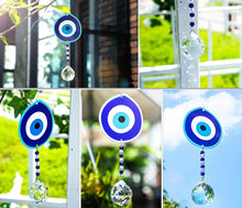 Load image into Gallery viewer, Classic Blue Greek Evil Eye with Single Large Suncatcher Crystal Wall Hanging - Wall Hanging