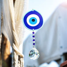Load image into Gallery viewer, Classic Blue Greek Evil Eye with Single Large Suncatcher Crystal Wall Hanging - Wall Hanging