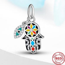 Load image into Gallery viewer, Colorful Enamel Hamsa Hand Silver Pendant - Pendant