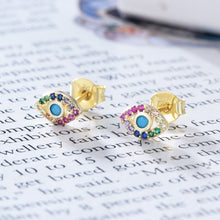 Load image into Gallery viewer, Colorful Eye Shaped Evil Eye Silver Earrings - Earrings