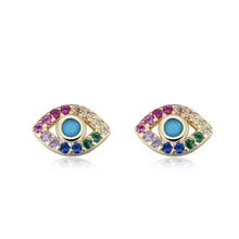 Load image into Gallery viewer, Colorful Eye Shaped Evil Eye Silver Earrings - Earrings