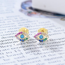 Load image into Gallery viewer, Colorful Eye Shaped Evil Eye Silver Earrings - Earrings