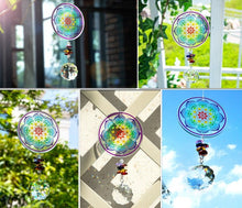 Load image into Gallery viewer, Colorful Flower Mandala Wall Hanging with Single Large Suncatcher Crystal - Wall Hanging