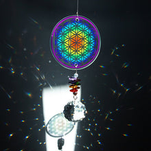 Load image into Gallery viewer, Colorful Flower Of Life Wall Hanging with Single Large Suncatcher Crystal - Wall Hanging