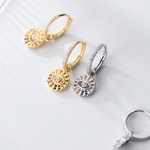 Load image into Gallery viewer, Colorful Mosaic Stone Studded Evil Eye Silver Earrings - EarringsSilver