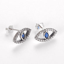 Load image into Gallery viewer, Deep Blue and White Stone Eye Shaped Evil Eye Earrings - Earrings