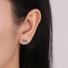 Load image into Gallery viewer, Deep Blue and White Stone Eye Shaped Evil Eye Earrings - Earrings