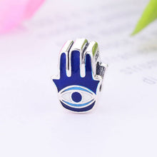 Load image into Gallery viewer, Deep Blue Evil Eye inside Hamsa Hand Silver Charm Bead - Charm Bead