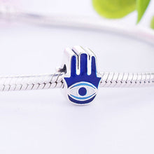 Load image into Gallery viewer, Deep Blue Evil Eye inside Hamsa Hand Silver Charm Bead - Charm Bead