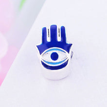 Load image into Gallery viewer, Deep Blue Evil Eye inside Hamsa Hand Silver Charm Bead - Charm Bead