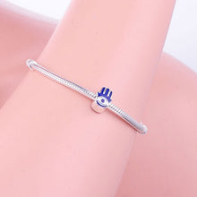 Load image into Gallery viewer, Deep Blue Evil Eye inside Hamsa Hand Silver Charm Bead - Charm Bead