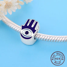 Load image into Gallery viewer, Deep Blue Evil Eye inside Hamsa Hand Silver Charm Bead - Charm Bead