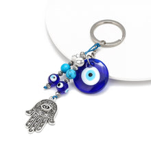 Load image into Gallery viewer, Deep Blue Evil Eye Keychains - 10 Designs - KeychainEvil Eye with Hamsa HandBlue