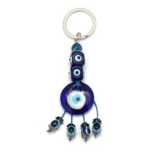 Load image into Gallery viewer, Deep Blue Evil Eye Keychains - 10 Designs - KeychainBlue Evil Eye with Four Hanging BeadsBlue