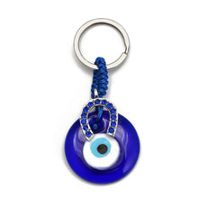 Load image into Gallery viewer, Deep Blue Evil Eye Keychains - 10 Designs - KeychainEvil Eye with HorseshoeBlue