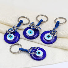 Load image into Gallery viewer, Deep Blue Evil Eye Keychains - 10 Designs - KeychainEvil Eye with One Hanging BeadBlue