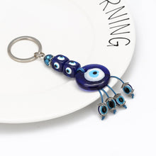Load image into Gallery viewer, Deep Blue Evil Eye Keychains - 10 Designs - KeychainBlue Evil Eye with Four Hanging BeadsBlue