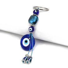 Load image into Gallery viewer, Deep Blue Evil Eye Keychains - 10 Designs - KeychainBlue Evil Eye with Two Hanging BeadsBlue