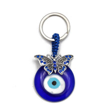 Load image into Gallery viewer, Deep Blue Evil Eye Keychains - 10 Designs - KeychainEvil Eye with ButterflyBlue