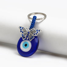 Load image into Gallery viewer, Deep Blue Evil Eye Keychains - 10 Designs - KeychainEvil Eye with ButterflyBlue