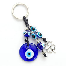 Load image into Gallery viewer, Deep Blue Evil Eye Keychains - 10 Designs - KeychainEvil Eye with Four Leaf CloverBlue