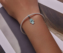 Load image into Gallery viewer, Downward Facing Turquoise Hamsa Hand with Evil Eye Pendant - Pendant