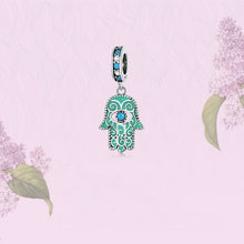 Load image into Gallery viewer, Downward Facing Turquoise Hamsa Hand with Evil Eye Pendant - Pendant