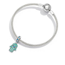 Load image into Gallery viewer, Downward Facing Turquoise Hamsa Hand with Evil Eye Pendant - Pendant