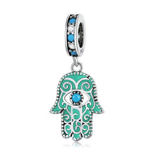 Load image into Gallery viewer, Downward Facing Turquoise Hamsa Hand with Evil Eye Pendant - Pendant