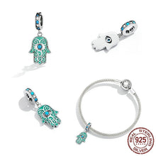Load image into Gallery viewer, Downward Facing Turquoise Hamsa Hand with Evil Eye Pendant - Pendant
