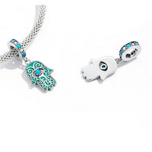 Load image into Gallery viewer, Downward Facing Turquoise Hamsa Hand with Evil Eye Pendant - Pendant