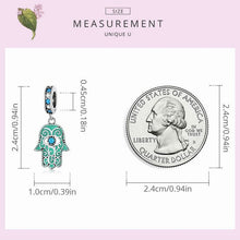 Load image into Gallery viewer, Downward Facing Turquoise Hamsa Hand with Evil Eye Pendant - Pendant