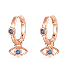 Load image into Gallery viewer, Dual Evil Eye Silver Hoop Earrings - EarringsRose Gold