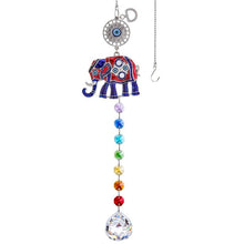 Load image into Gallery viewer, Elephant with Evil Eyes Wall Hanging with Multicolor Suncatcher Crystals - Wall Hanging