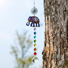 Load image into Gallery viewer, Elephant with Evil Eyes Wall Hanging with Multicolor Suncatcher Crystals - Wall Hanging